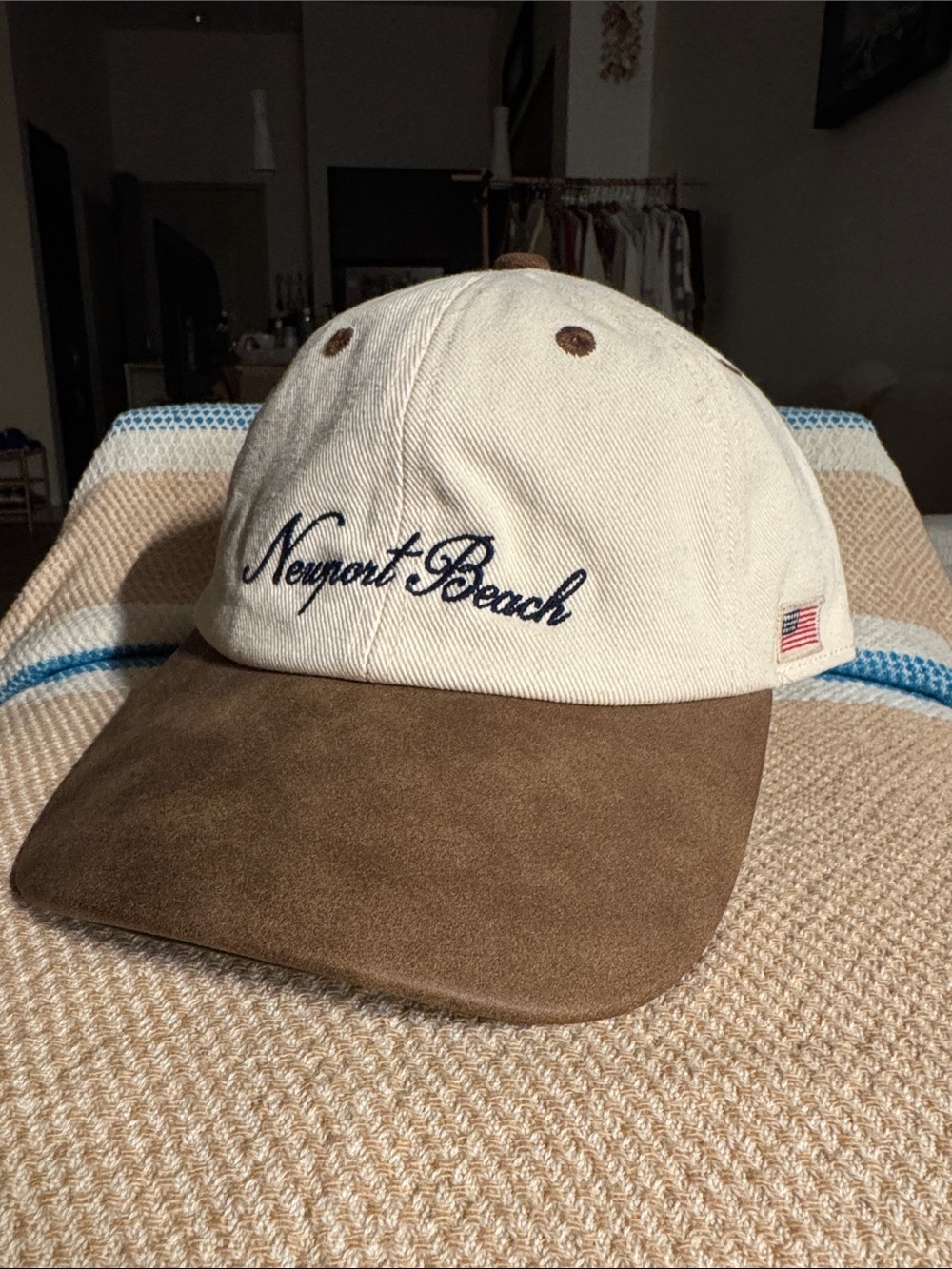 Newport Beach Embroidered Two-Tone Baseball Cap - Cream & Brown